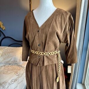 NWT Vintage 70s Margaret Godfrey for Bagatelle Brown Suede Shirt and Skirt Set